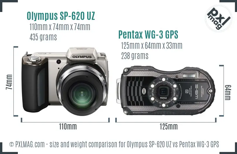 Olympus SP-620 UZ vs Pentax WG-3 GPS size comparison Olympus SP-620 UZ vs Pentax WG-3 GPS size comparison
