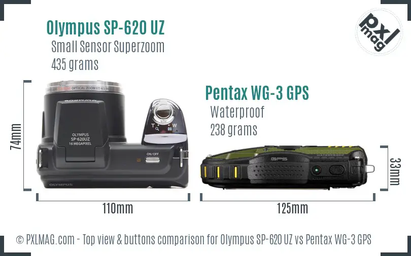 Olympus SP-620 UZ vs Pentax WG-3 GPS top view buttons comparison Olympus SP-620 UZ vs Pentax WG-3 GPS top view buttons comparison