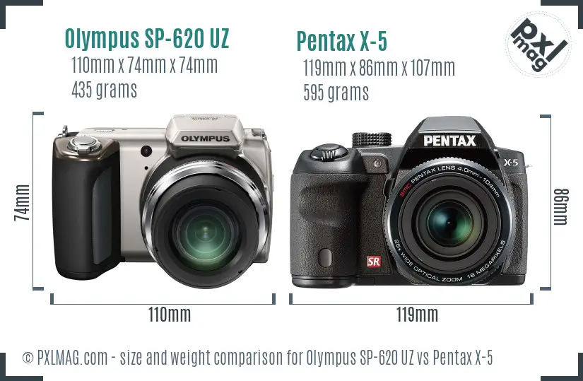 Olympus SP-620 UZ vs Pentax X-5 size comparison