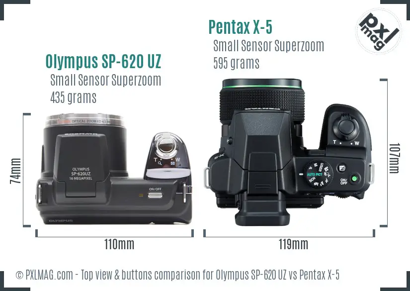 Olympus SP-620 UZ vs Pentax X-5 top view buttons comparison