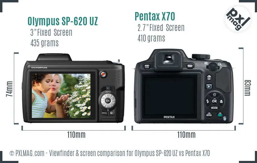 Olympus SP-620 UZ vs Pentax X70 Screen and Viewfinder comparison