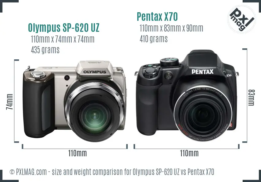Olympus SP-620 UZ vs Pentax X70 size comparison