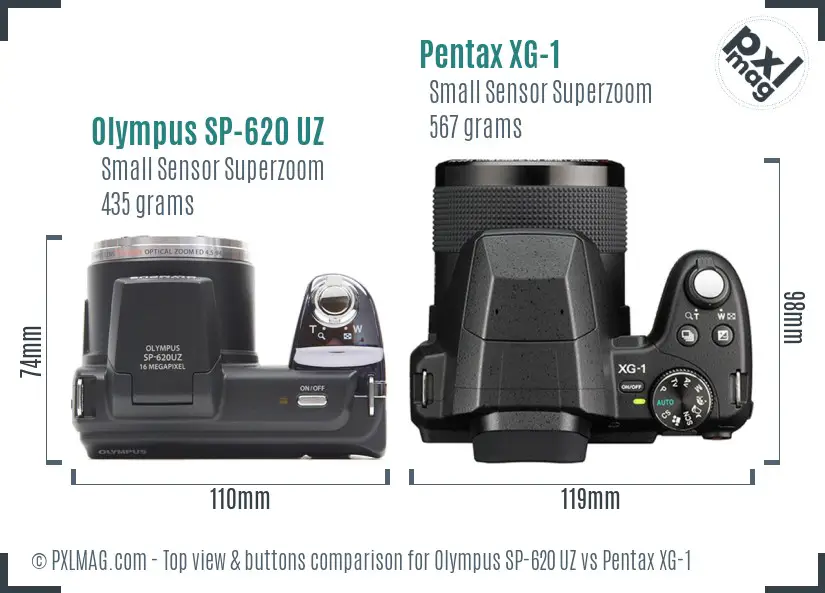 Olympus SP-620 UZ vs Pentax XG-1 top view buttons comparison Olympus SP-620 UZ vs Pentax XG-1 top view buttons comparison