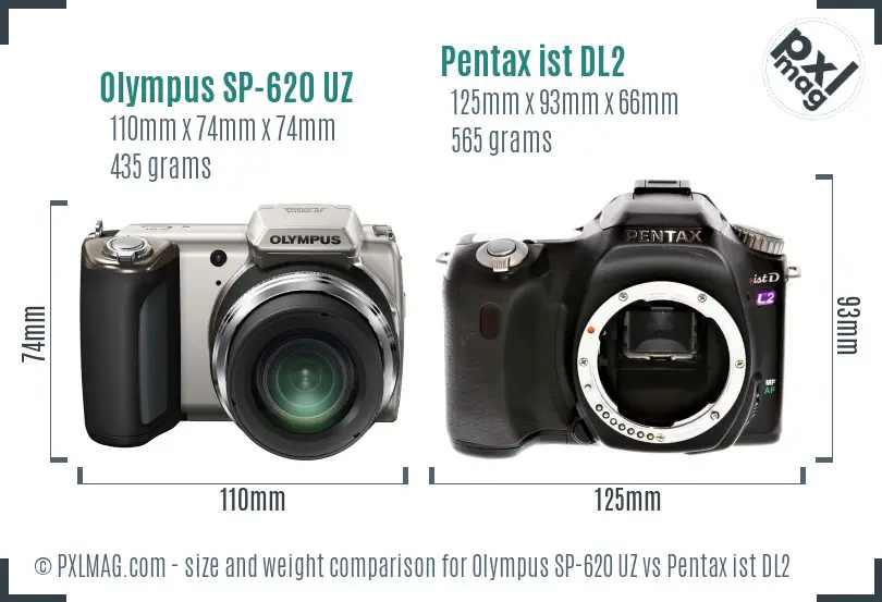 Olympus SP-620 UZ vs Pentax ist DL2 size comparison