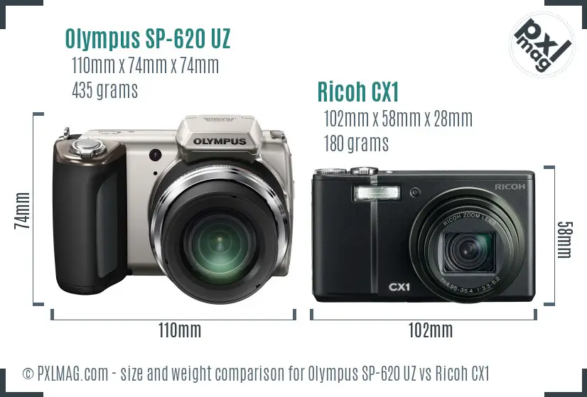 Olympus SP-620 UZ vs Ricoh CX1 size comparison