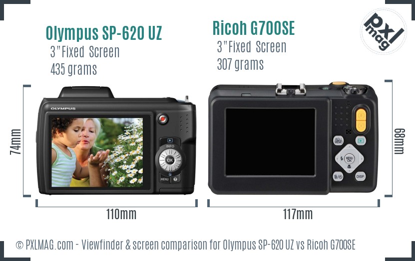 Olympus SP-620 UZ vs Ricoh G700SE Screen and Viewfinder comparison