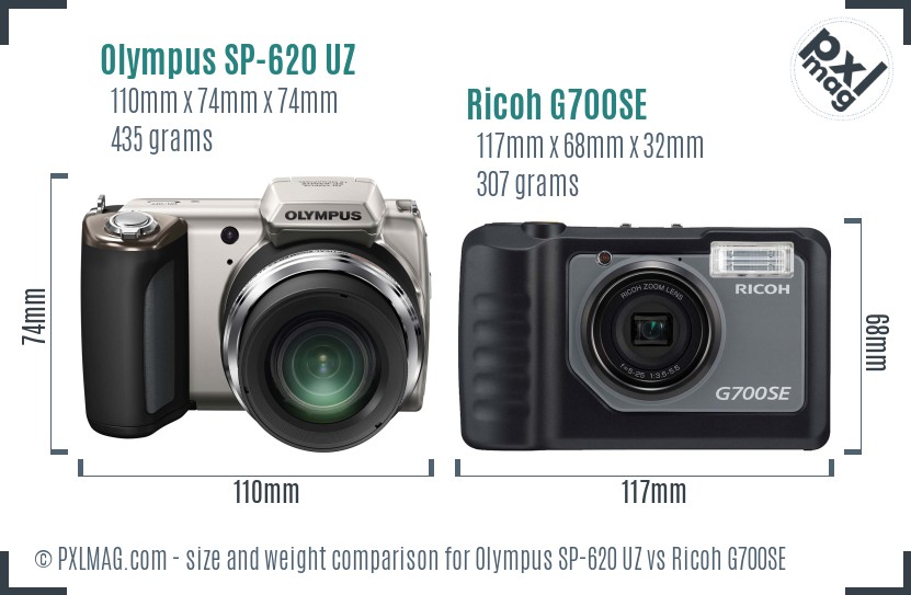 Olympus SP-620 UZ vs Ricoh G700SE size comparison