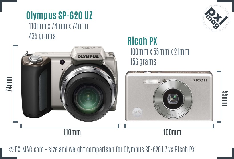Olympus SP-620 UZ vs Ricoh PX size comparison Olympus SP-620 UZ vs Ricoh PX size comparison