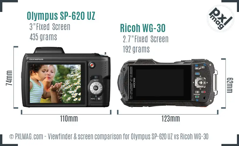 Olympus SP-620 UZ vs Ricoh WG-30 Screen and Viewfinder comparison