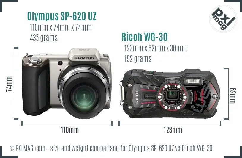 Olympus SP-620 UZ vs Ricoh WG-30 size comparison