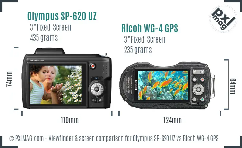 Olympus SP-620 UZ vs Ricoh WG-4 GPS Screen and Viewfinder comparison