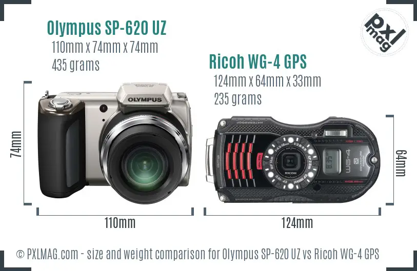 Olympus SP-620 UZ vs Ricoh WG-4 GPS size comparison