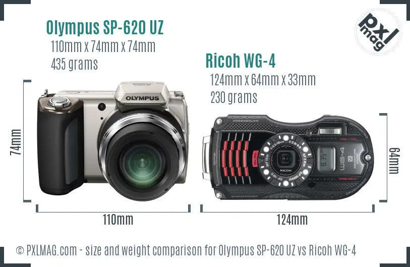 Olympus SP-620 UZ vs Ricoh WG-4 size comparison