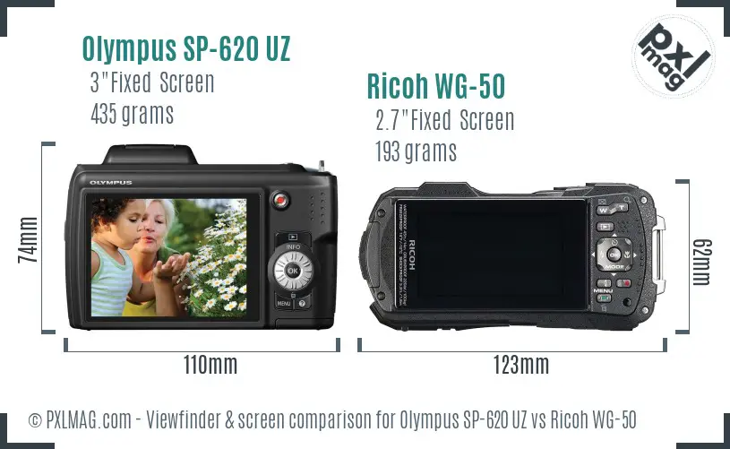 Olympus SP-620 UZ vs Ricoh WG-50 Screen and Viewfinder comparison