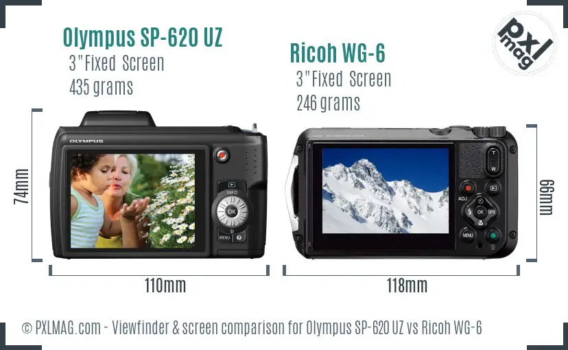 Olympus SP-620 UZ vs Ricoh WG-6 Screen and Viewfinder comparison