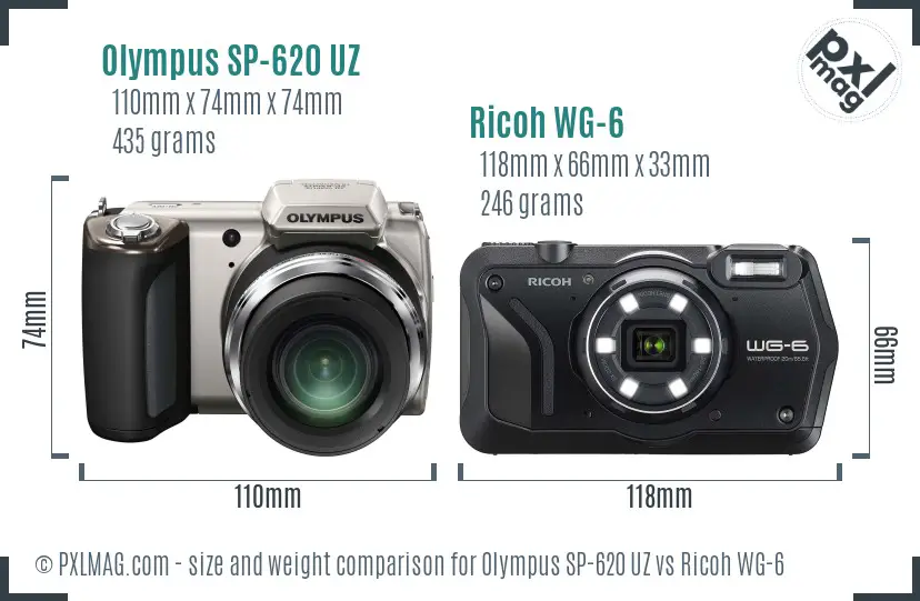 Olympus SP-620 UZ vs Ricoh WG-6 size comparison