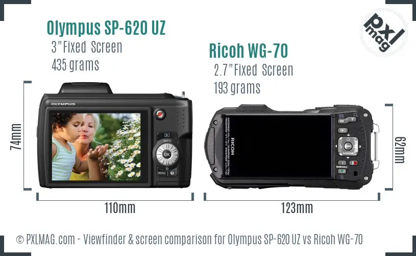 Olympus SP-620 UZ vs Ricoh WG-70 Screen and Viewfinder comparison