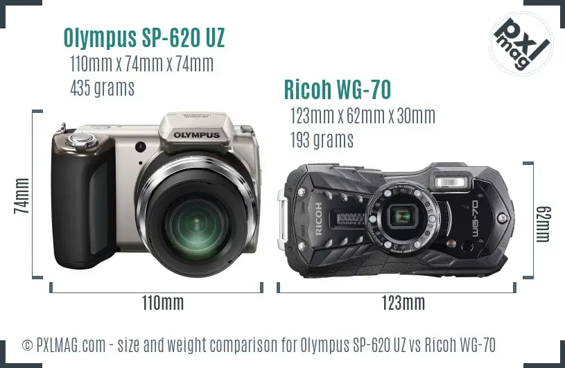 Olympus SP-620 UZ vs Ricoh WG-70 size comparison