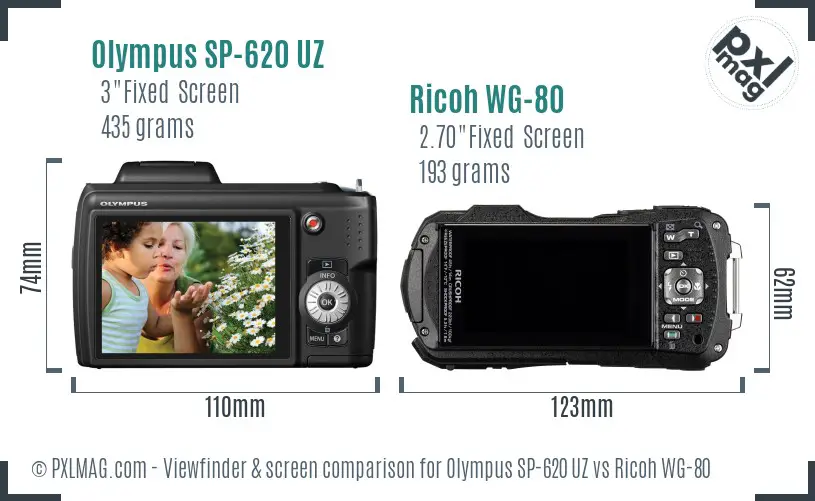 Olympus SP-620 UZ vs Ricoh WG-80 Screen and Viewfinder comparison