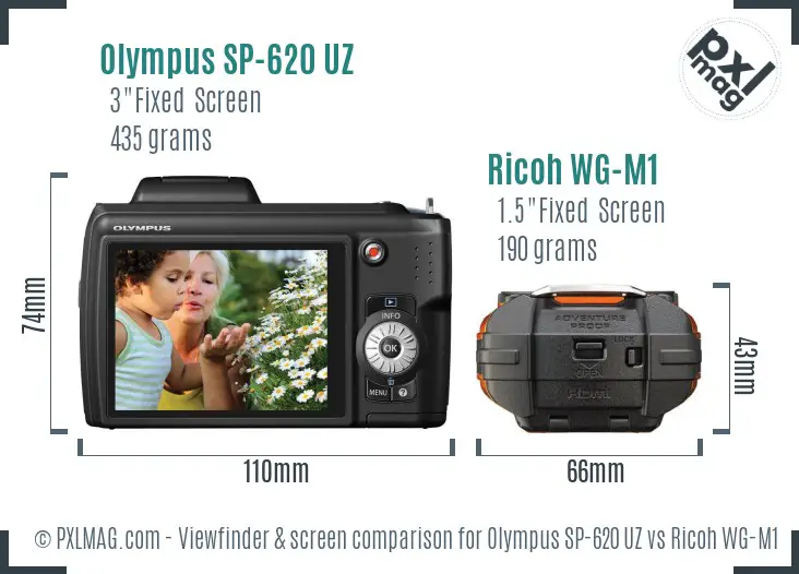 Olympus SP-620 UZ vs Ricoh WG-M1 Screen and Viewfinder comparison