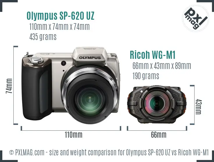 Olympus SP-620 UZ vs Ricoh WG-M1 size comparison