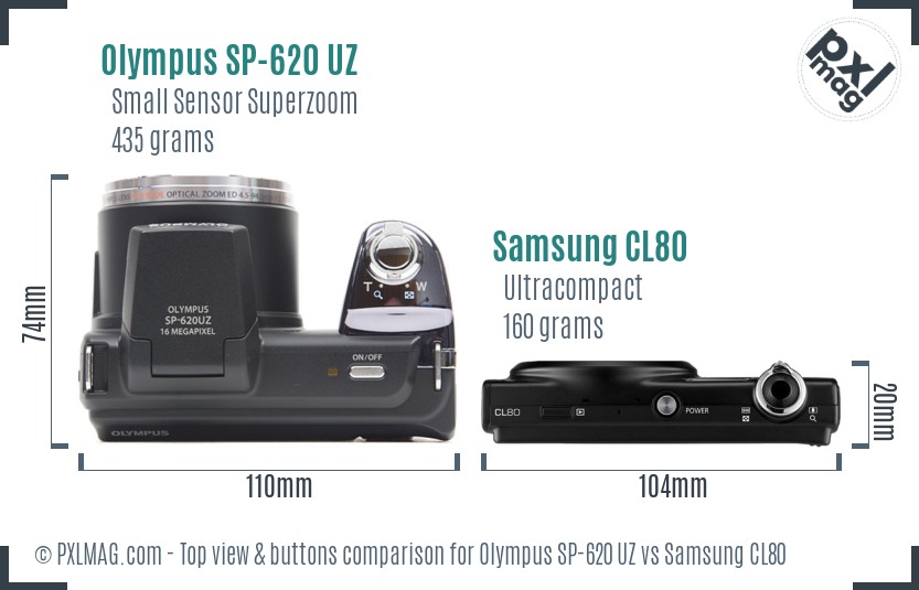 Olympus SP-620 UZ vs Samsung CL80 top view buttons comparison