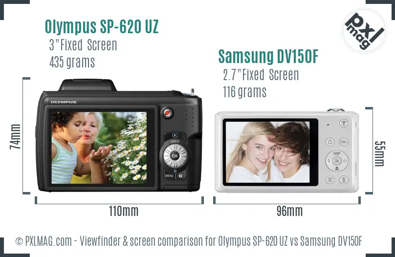 Olympus SP-620 UZ vs Samsung DV150F Screen and Viewfinder comparison