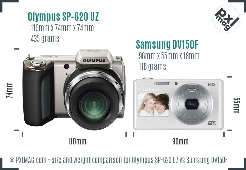 Olympus SP-620 UZ vs Samsung DV150F size comparison