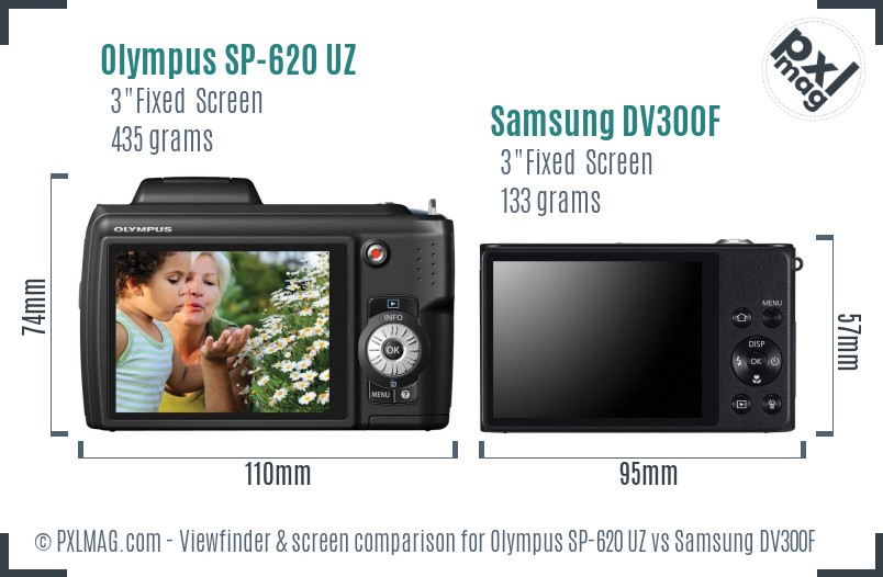 Olympus SP-620 UZ vs Samsung DV300F Screen and Viewfinder comparison