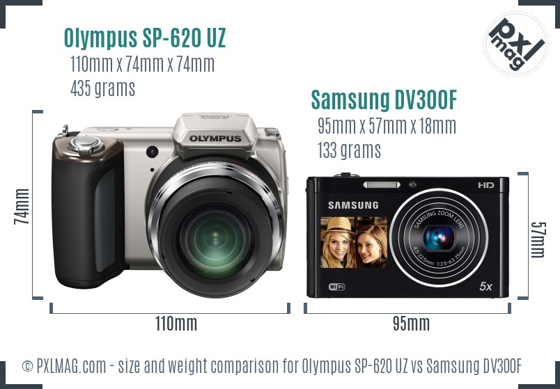 Olympus SP-620 UZ vs Samsung DV300F size comparison