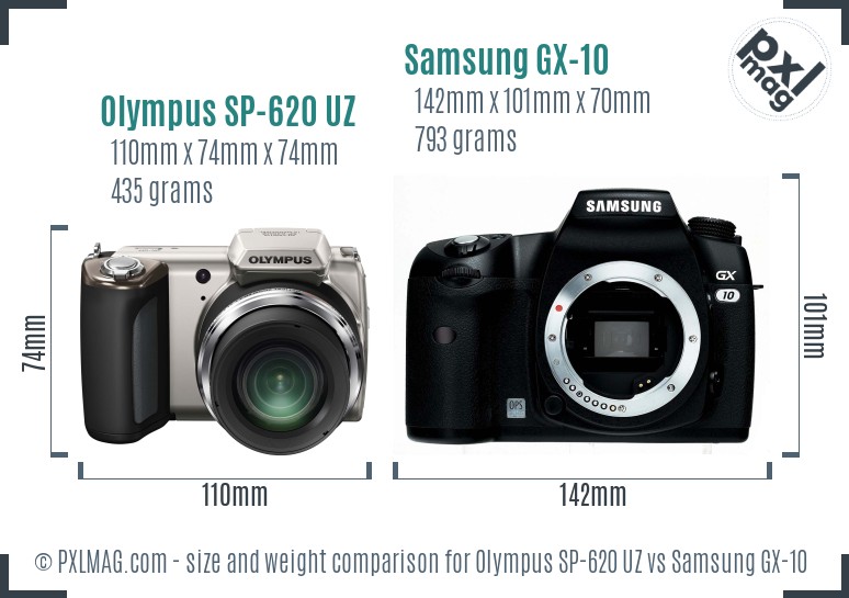 Olympus SP-620 UZ vs Samsung GX-10 size comparison