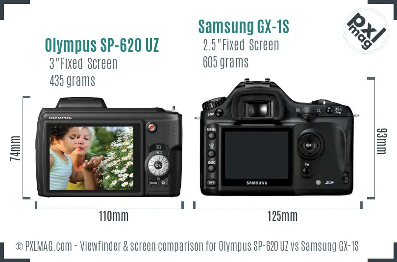 Olympus SP-620 UZ vs Samsung GX-1S Screen and Viewfinder comparison