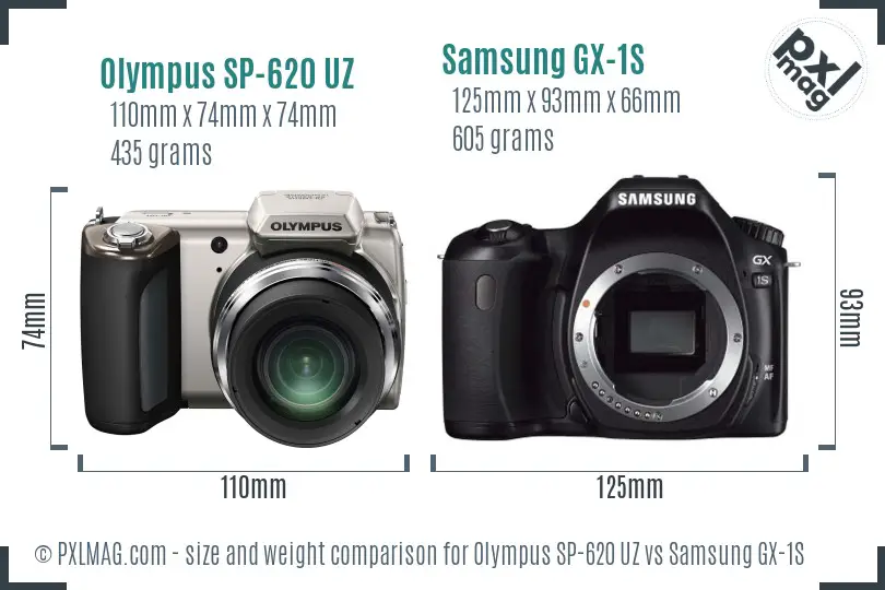 Olympus SP-620 UZ vs Samsung GX-1S size comparison