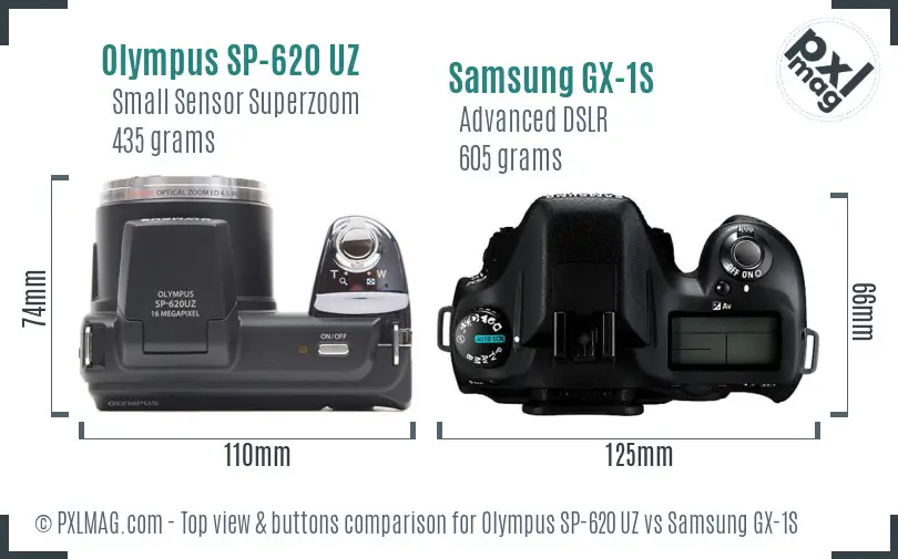 Olympus SP-620 UZ vs Samsung GX-1S top view buttons comparison