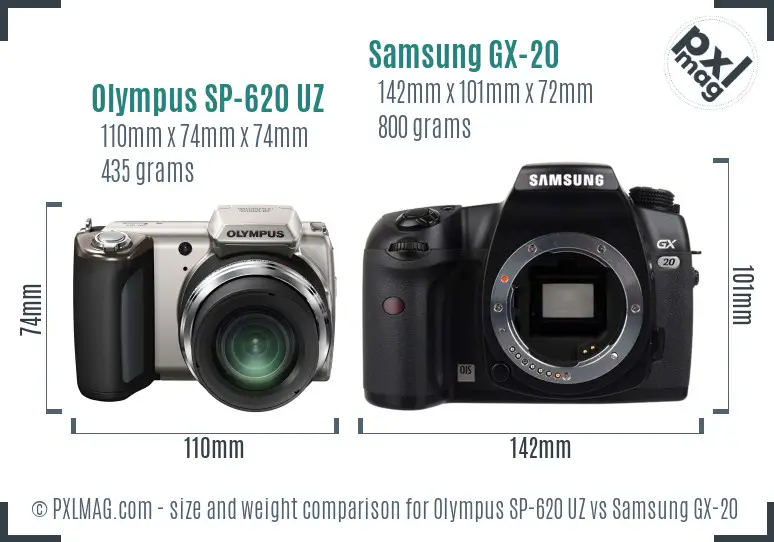 Olympus SP-620 UZ vs Samsung GX-20 size comparison