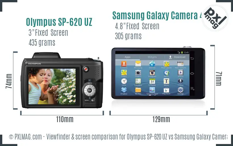 Olympus SP-620 UZ vs Samsung Galaxy Camera 4G Screen and Viewfinder comparison