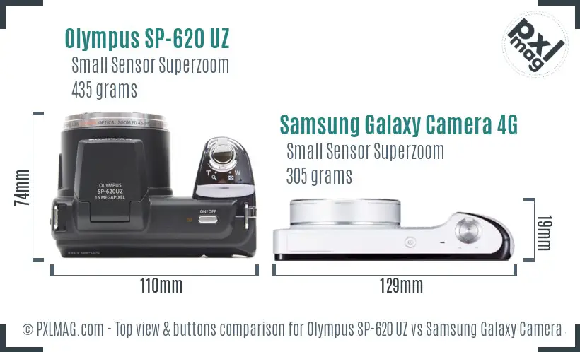 Olympus SP-620 UZ vs Samsung Galaxy Camera 4G top view buttons comparison