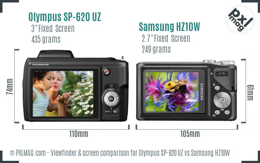 Olympus SP-620 UZ vs Samsung HZ10W Screen and Viewfinder comparison