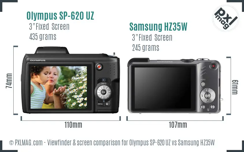 Olympus SP-620 UZ vs Samsung HZ35W Screen and Viewfinder comparison Olympus SP-620 UZ vs Samsung HZ35W Screen and Viewfinder comparison
