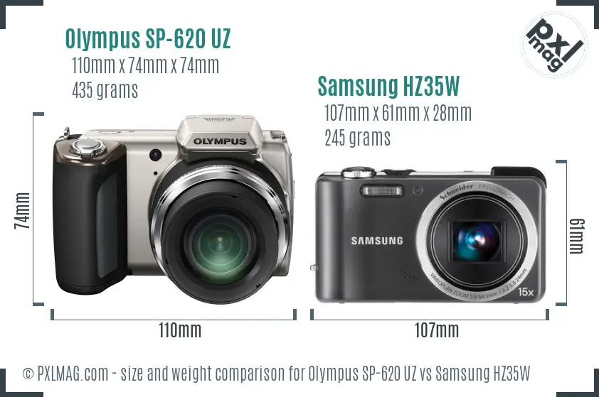 Olympus SP-620 UZ vs Samsung HZ35W size comparison Olympus SP-620 UZ vs Samsung HZ35W size comparison