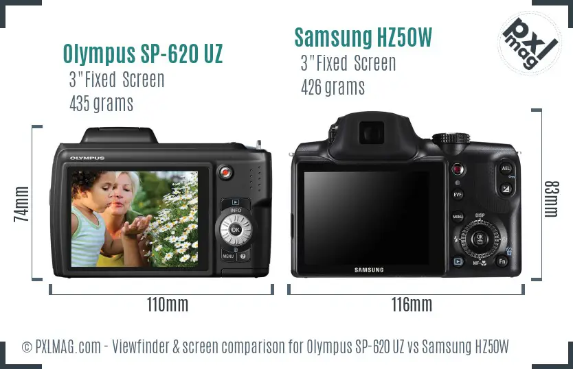 Olympus SP-620 UZ vs Samsung HZ50W Screen and Viewfinder comparison Olympus SP-620 UZ vs Samsung HZ50W Screen and Viewfinder comparison