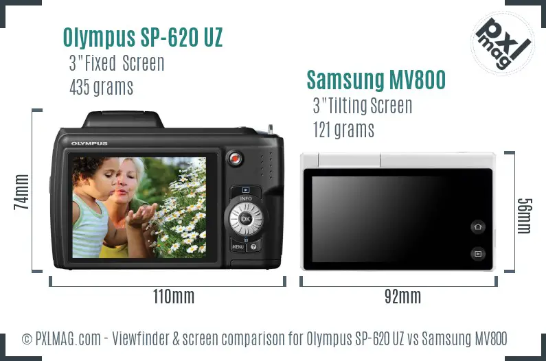Olympus SP-620 UZ vs Samsung MV800 Screen and Viewfinder comparison
