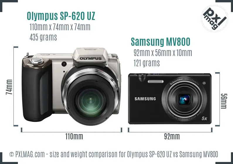 Olympus SP-620 UZ vs Samsung MV800 size comparison