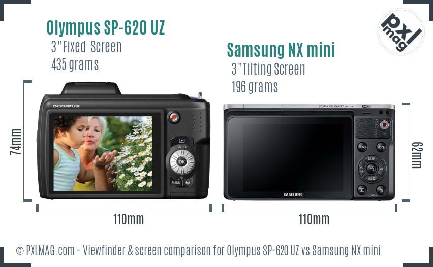 Olympus SP-620 UZ vs Samsung NX mini Screen and Viewfinder comparison