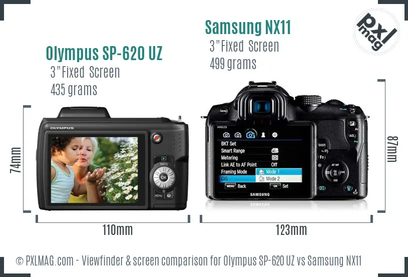 Olympus SP-620 UZ vs Samsung NX11 Screen and Viewfinder comparison