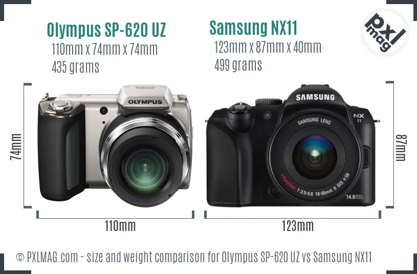 Olympus SP-620 UZ vs Samsung NX11 size comparison