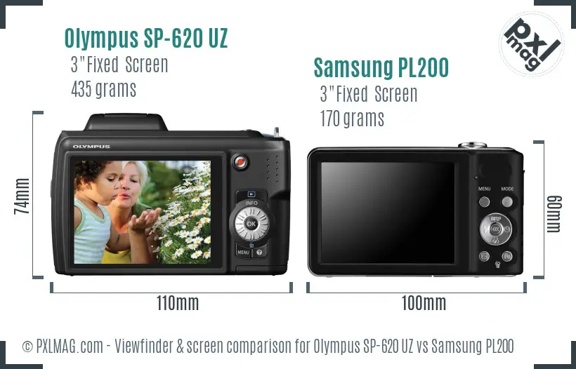 Olympus SP-620 UZ vs Samsung PL200 Screen and Viewfinder comparison