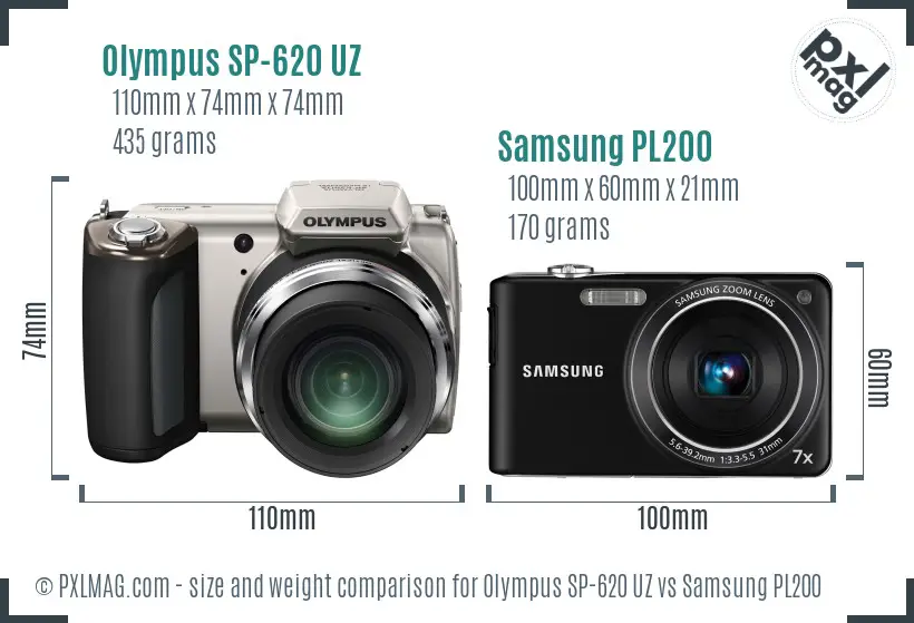 Olympus SP-620 UZ vs Samsung PL200 size comparison