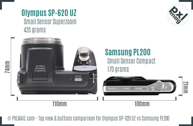 Olympus SP-620 UZ vs Samsung PL200 top view buttons comparison