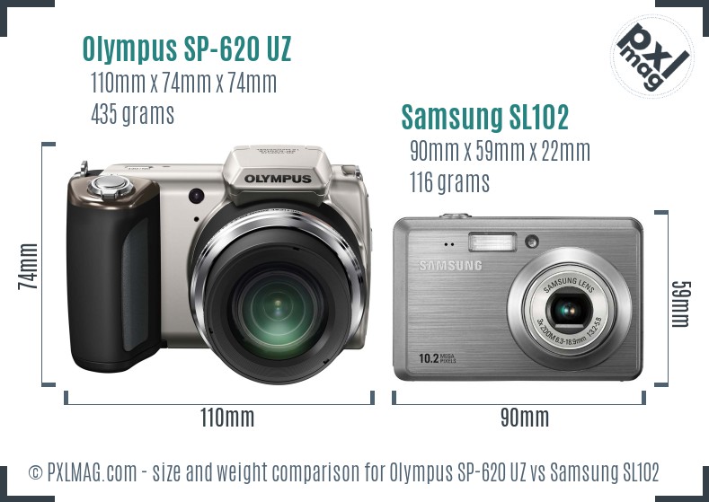 Olympus SP-620 UZ vs Samsung SL102 size comparison